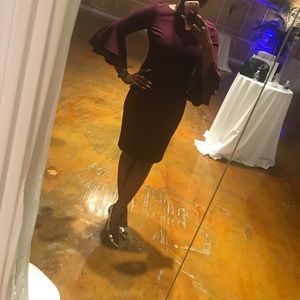 Wine bell sleeve dress